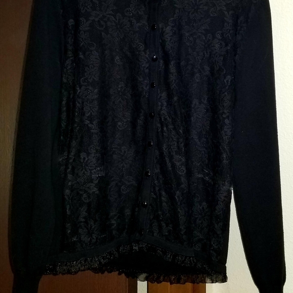 Black lace front ( see through ) Cardigan with skull on the back. - Picture 2 of 6